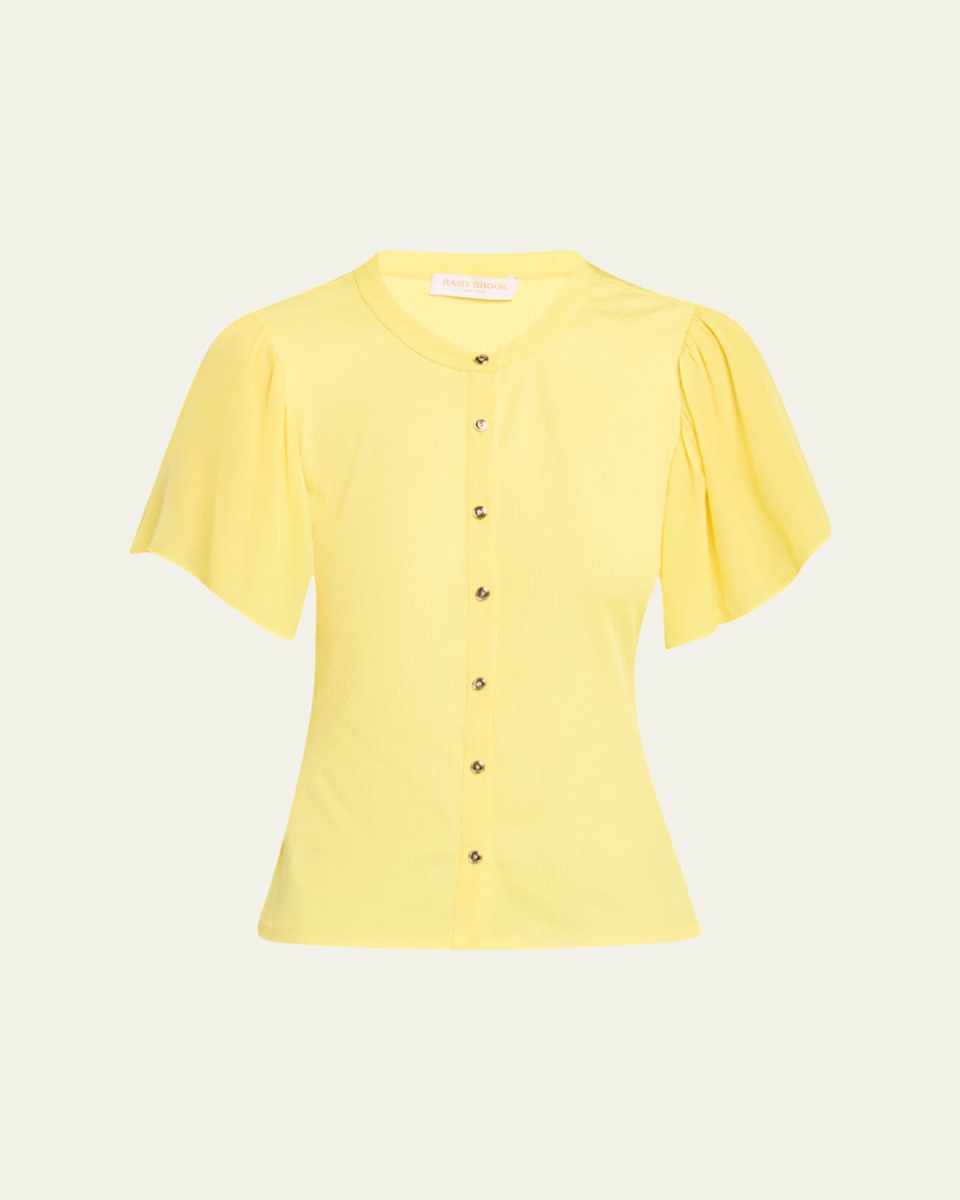 Colette Button-Front Flutter-Sleeve Top